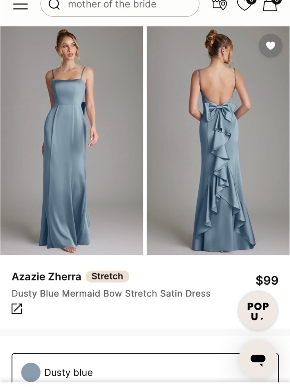 Azazie Zherra Dusty Blue Satin Mermaid Dress with Bow